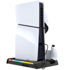 Noname iPega P5S006 Večnamensko stojalo RGB z možnostjo polnjenja in hlajenjem za PS5 Slim Black
