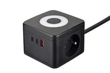 Viking Napajalnik YC23L, črn/izhod:2xAC,1xUSB-A,2xUSB-C/svetloba LED na dotik/1,4 m kabla