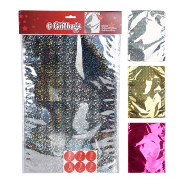 Darilna vrečka 43x29cm (6 kosov), nalepke premera 3cm (6 kosov) dekor št. 1, mix