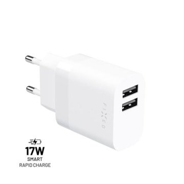 FIXED Omrežni polnilnik z izhodom 2xUSB, 17W Smart Rapid Charge, bel