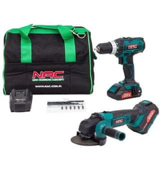 NAC Komplet orodja akumulatorski izvijač + kotni brusilnik CDB-AGE-LI-20V