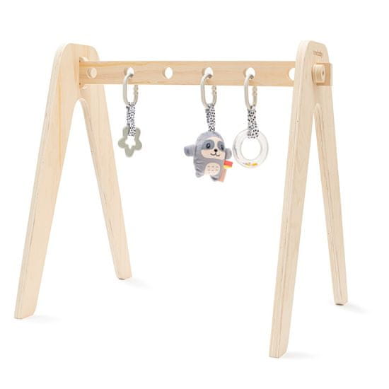 NEW BABY Otroški izobraževalni leseni trapez z igračami
