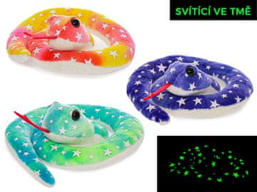 Plišasta kača 18 cm, ki se sveti v temi - mešanica barv (vijolična, oranžna, zelena)