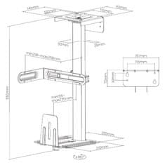 Držalo za osebni računalnik Brateck CPB-25 pod mizo raztegljivo vrtljivo