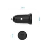 FIXED Komplet avtomobilskega polnilnika z izhodom USB-C in kablom USB-C/USB-C, podpora PD, 1 meter, 20 W, črn