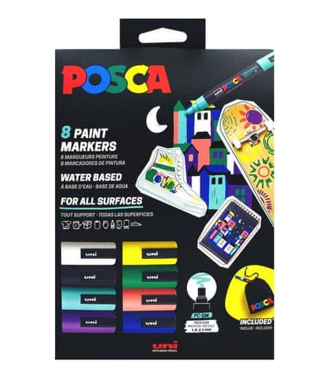POSCA Komplet markerjev - mešanica barv (8 kosov) + tekstilna torbica za markerje