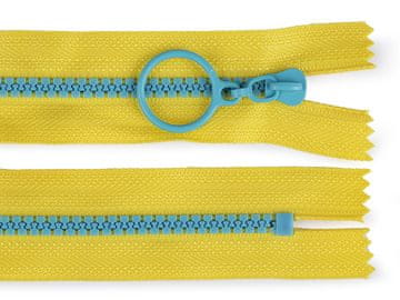 Zadrga iz kosti barvna št. 5 dolžine 15 cm z okrasnim drsnikom - (110) rumena modra svetla