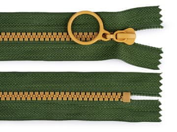 Kostena zadrga barvna št. 5 dolžine 25 cm z okrasnim drsnikom - (268) olivno zelena bež