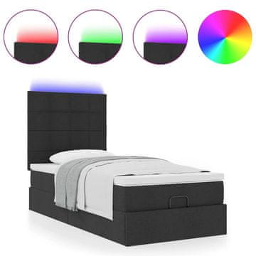 Vidaxl Otomanska postelja z vzmetnico &amp; LEDs črna 80x200cm blago