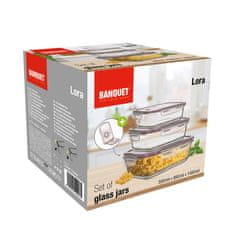 Banquet Komplet steklenih kozarcev LORA 550 + 950 + 1450 ml s pokrovom, bordo