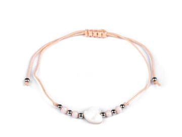 Zapestnica shamballa biserno srce - pudrasto lososova