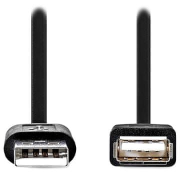 Nedis USB 2.0 podaljšek/ vtič USB-A - vtičnica USB-A/ ponikljani konektorji/ črn/ v razsutem stanju/ 1 m
