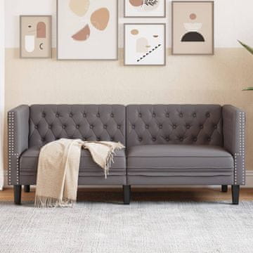 Vidaxl vidaXL Dvosed Chesterfield kavč, siv, oblazinjen z umetnim usnjem