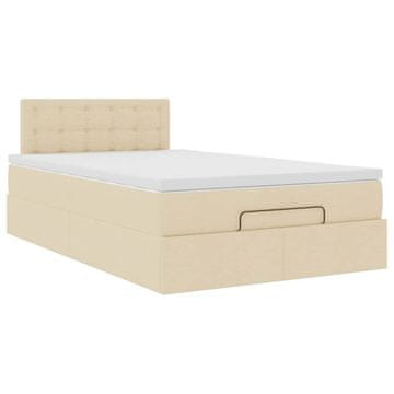 Vidaxl Otomanski posteljni okvir z vzmetnico krem 120x200 cm blago