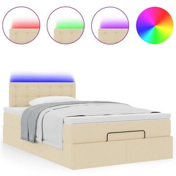 Vidaxl Otomanska postelja z vzmetnico &amp; LEDs krema 120x190 cm blago