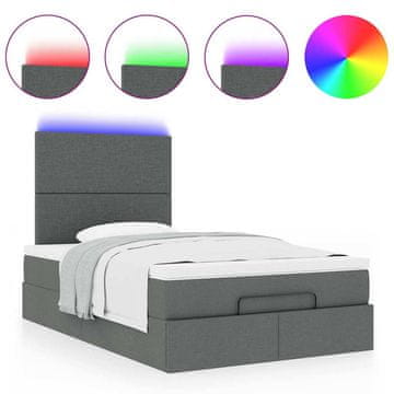 Vidaxl Otomanska postelja z vzmetnico &amp; LEDs temno siva 120x200 cm