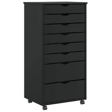 shumee vidaXL Rolling Cabinet s predali MOSS Black Masivni les borovega lesa