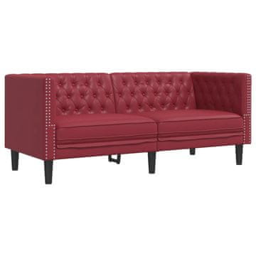 Vidaxl Kavč dvosed Chesterfield vinsko rdeča umetno usnje