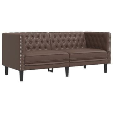 Vidaxl Kavč dvosed Chesterfield rjava umetno usnje