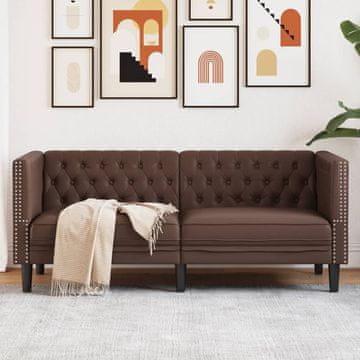 Vidaxl vidaXL Dvosed Chesterfield kavč rjave barve, oblazinjen v umetno usnje