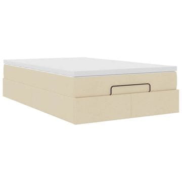 Vidaxl Otomanski posteljni okvir z vzmetnico krem 120x200 cm blago