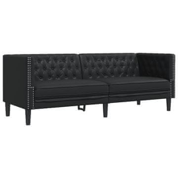 Vidaxl Kavč trosed Chesterfield črna umetno usnje