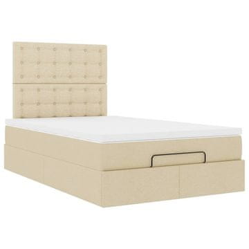 Vidaxl Otomanski posteljni okvir z vzmetnico krem 120x200 cm blago