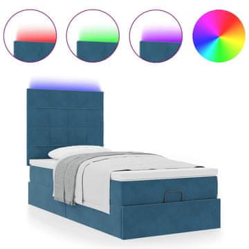 Vidaxl Otomanski posteljni okvir z vzmetnicami moder 90x190cm žamet
