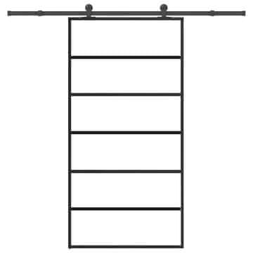 Vidaxl Drsna vrata z opremo ESG steklo in aluminij 102x205 cm