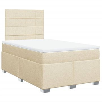 Vidaxl Box spring postelja z vzmetnico krem 120x200 cm blago