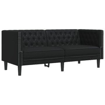 Vidaxl Kavč dvosed Chesterfield črna umetno usnje