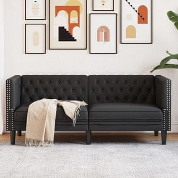 Vidaxl vidaXL Chesterfield kavč, dvosed, črn, oblazinjen z umetnim usnjem