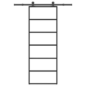 Vidaxl Drsna vrata z opremo 76x205 cm ESG steklo in aluminij