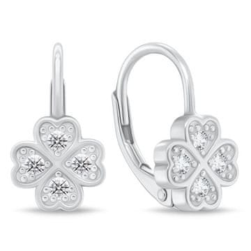 Brilio Silver Viseči srebrni uhani Štiriperesna deteljica s cirkoni EA1164W