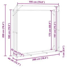 Vidaxl vidaxL Stojalo za drva z dežnim pokrovom 200x40x200 cm pocinkano jeklo