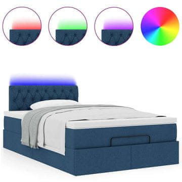 Vidaxl Otomanska postelja z vzmetnico &amp; LEDs modra 120x190 cm blago