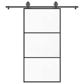 shumee vidaXL Drsna vrata z opremo ESG steklo in aluminij 102x205 cm