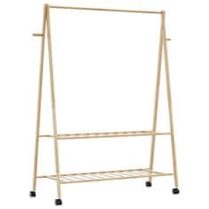 Vidaxl Stojalo za oblačila s policami n kolesi 132x45,5x155,5cm Bambus