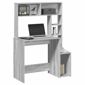 Vidaxl vidaXL Pisalna miza s policami, siva, hrast sonoma, 100x45x140 cm