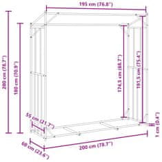 Vidaxl vidaxL Stojalo za drva z dežnim pokrovom 200x60x200 cm pocinkano jeklo