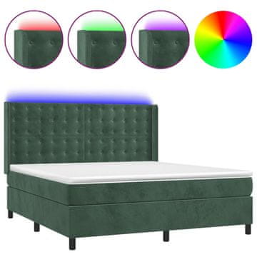 Vidaxl Box spring postelja z vzmetnico LED tem. zelena 180x200cm žamet