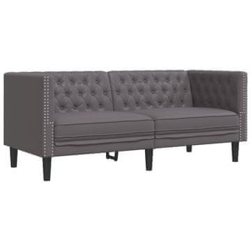 Vidaxl Kavč dvosed Chesterfield siva umetno usnje
