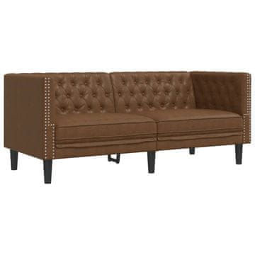 Vidaxl Kavč dvosed Chesterfield rjava umetno semiš usnje