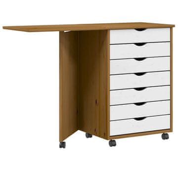 Vidaxl vidaXL MOSS omarica na kolesih z mizo, medeno rjava, borovina