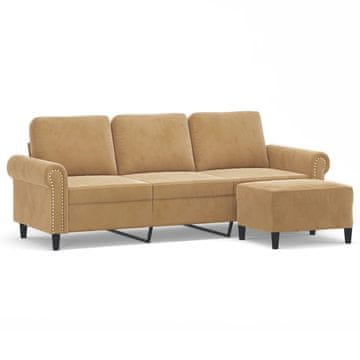 Vidaxl Kavč trosed s stolčkom za noge rjav 180 cm žamet