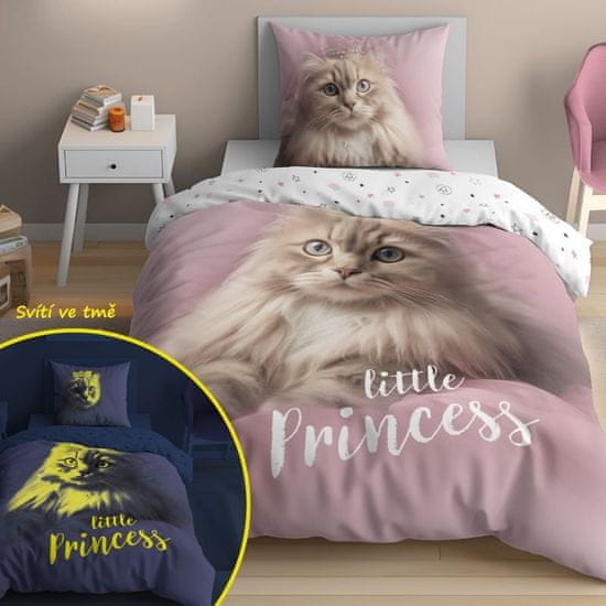 Detexpol Vključeno laneno perilo Mačka Mala princeska svetleče Bombaž, 140/200, 70/80 cm