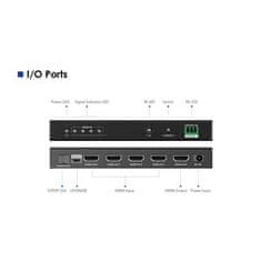 PremiumCord HDMI stikalo 4:1 s podporo za 8K@60Hz, 4K@120Hz, 1080P, HDR, upravljanje s tipkami in daljinskim upravljalnikom