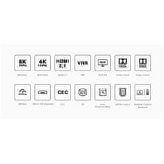 PremiumCord HDMI stikalo 4:1 s podporo za 8K@60Hz, 4K@120Hz, 1080P, HDR, upravljanje s tipkami in daljinskim upravljalnikom