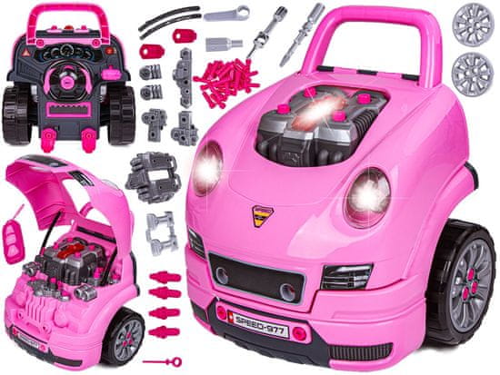 shumee Mehaniški set, razstavljanje avtomobilskega motorja, delavnica 61 elementov, roza Porsche