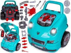 shumee Mehaniški set, avto, avtomobilski motor, delavnica 61 elementov, modri porsche
